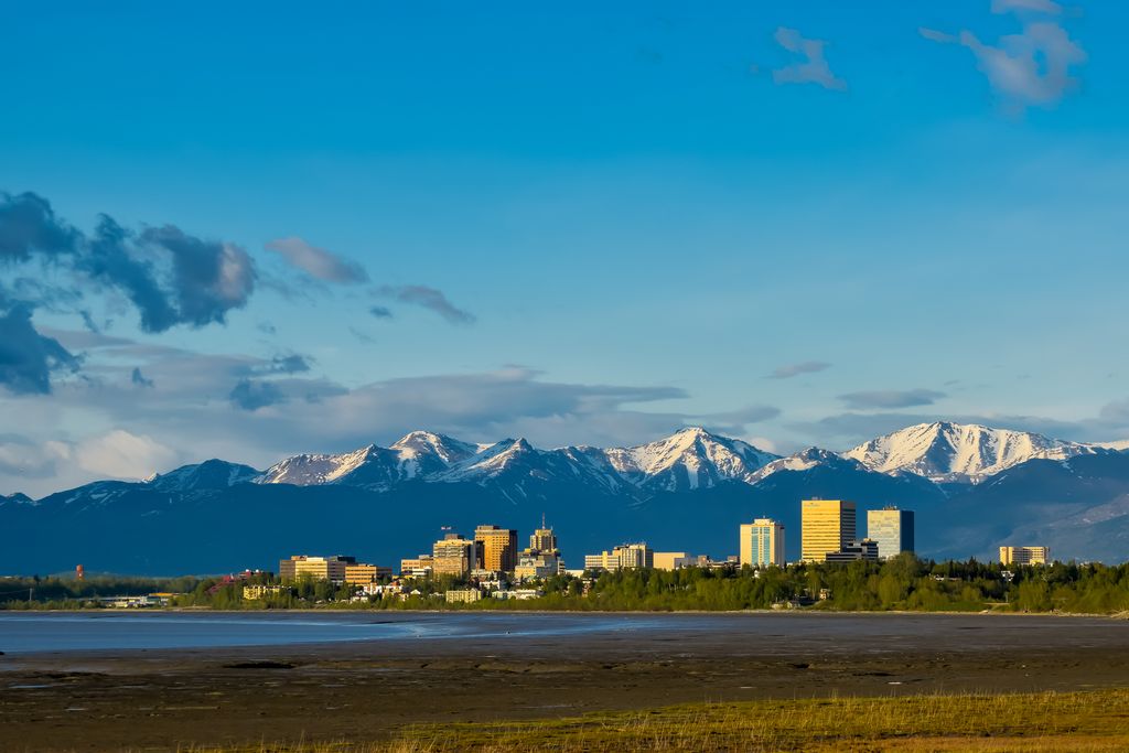 View of Anchorage, Alaska, from Earthquake park at sunset