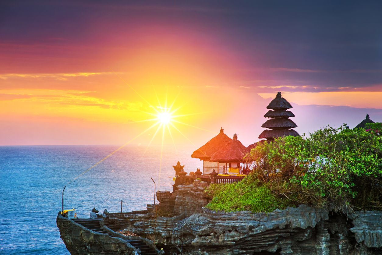 Tanah Lot Hindu temple in Bali at sunset