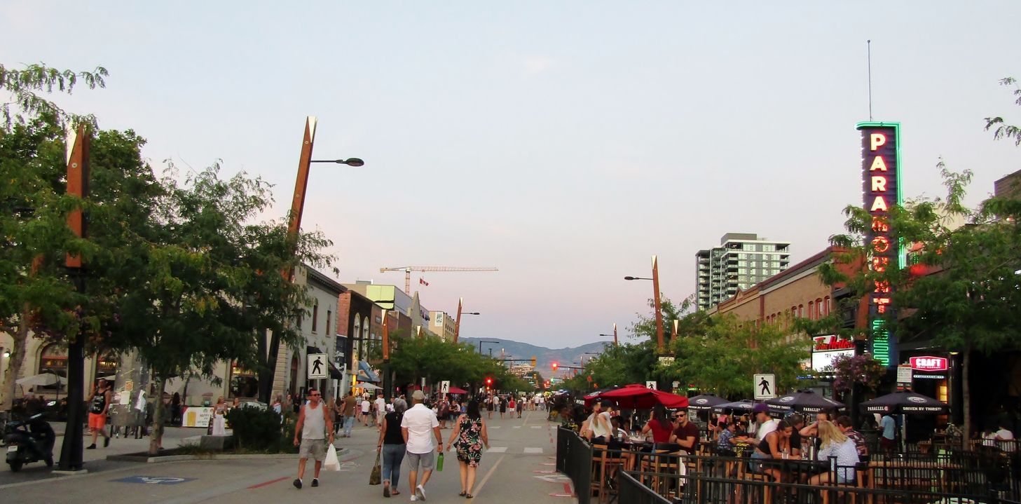 People walking in Bernard Avenue in downtown Kelowna