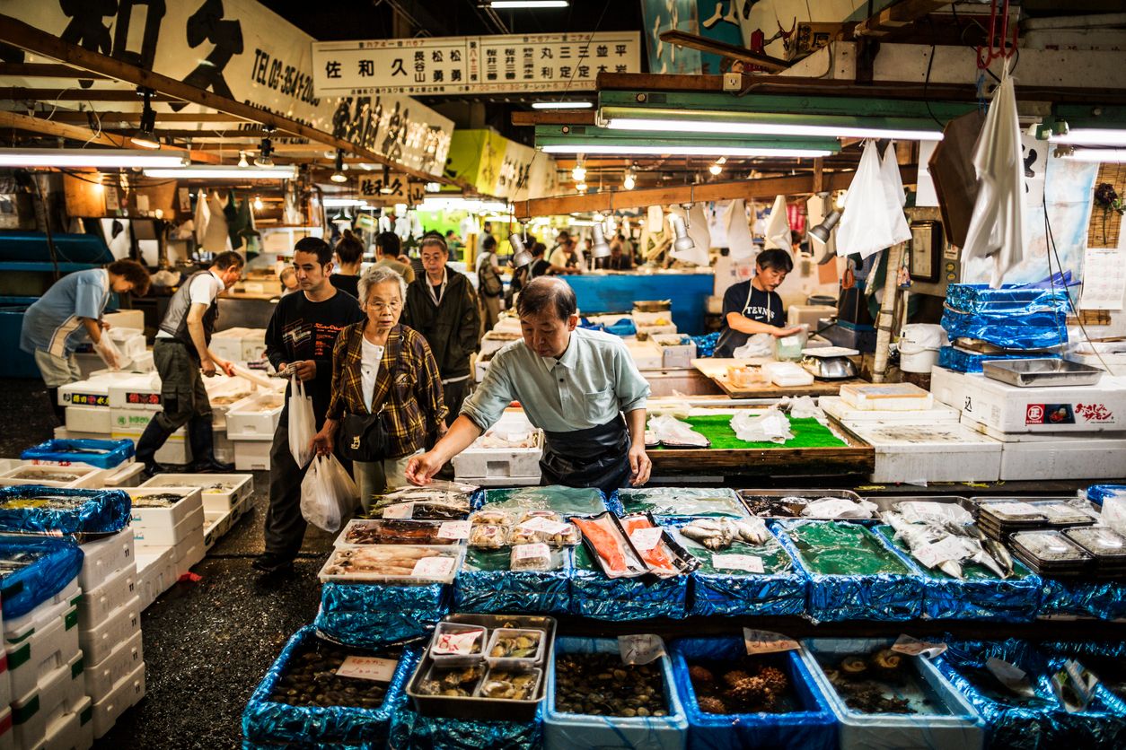 Tsukiji Fish market in Tokyo Japan