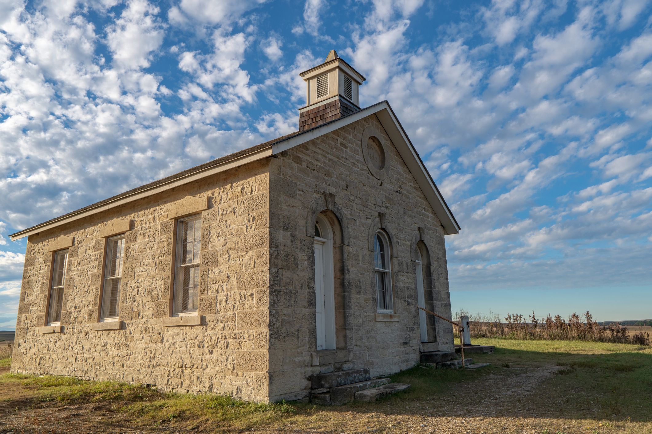 An old school house located at the Tallgrass Prairie National Preserve in Kansas