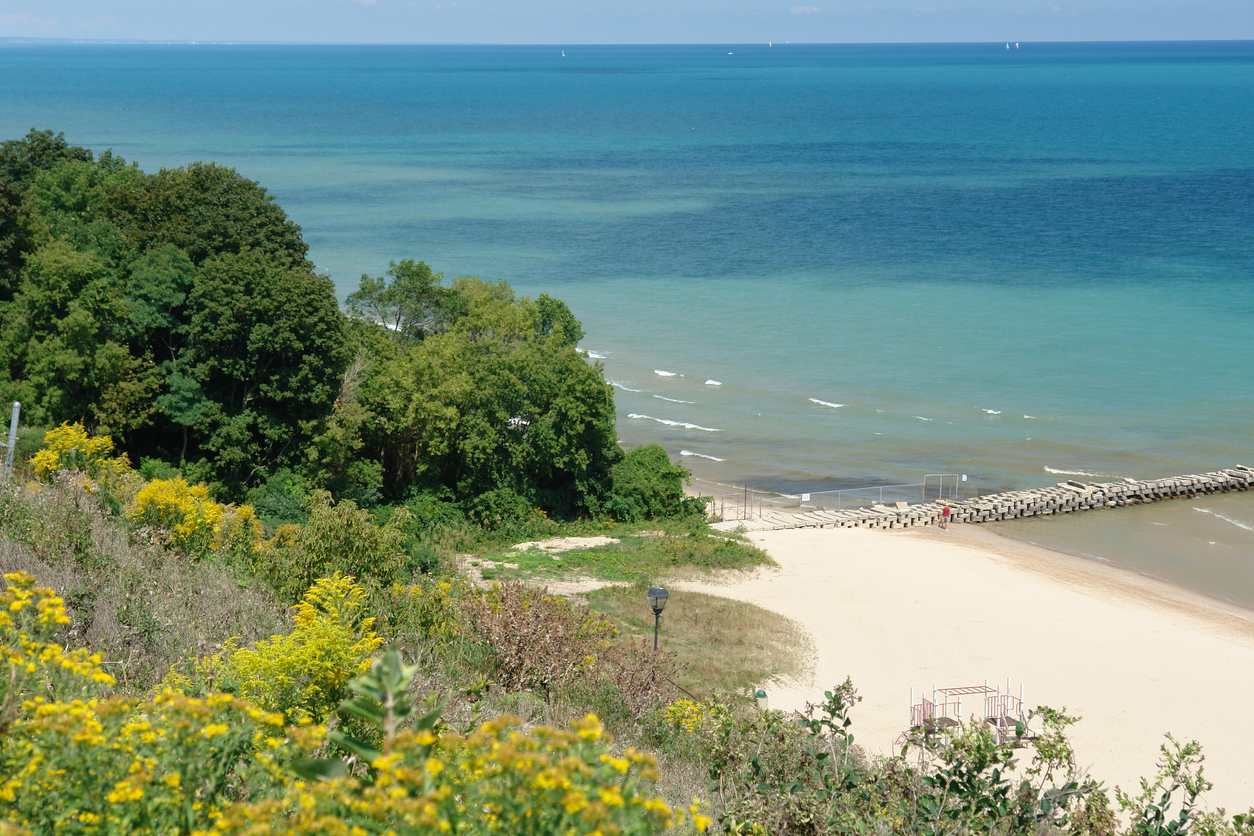 Atwater Park Beach view from hill, Milwaukee, Wisconsin