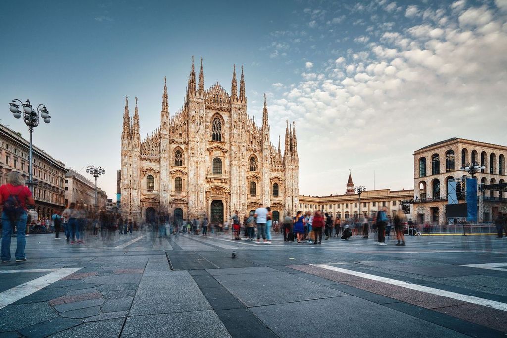 Piazza Duomo in Milan at sunset