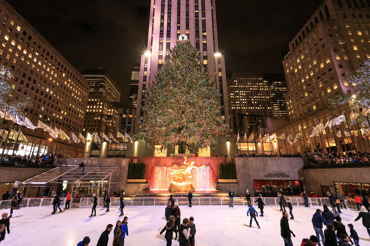 The Rockefeller Center skating rink and Christmas tree