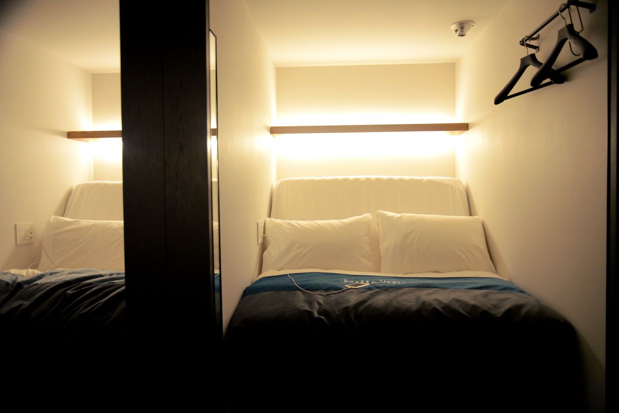 Japanese capsule hotel in Tokyo.