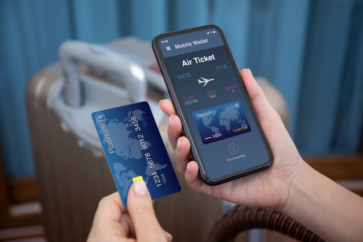 airplane ticket application airlines on screen and credit card