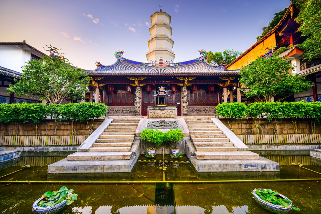 Fuzhou, Fujian, China at the White Pagoda Temple on Yushan Mountain