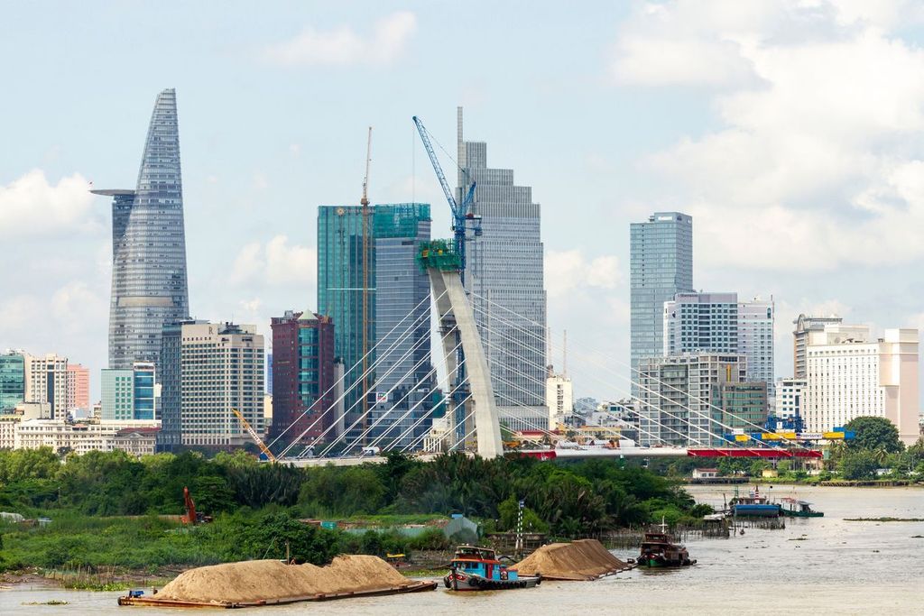 View of Ho Chi Minh City skyline and Saigon River.